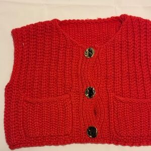 Handmade Red Knit Vest with Buttons